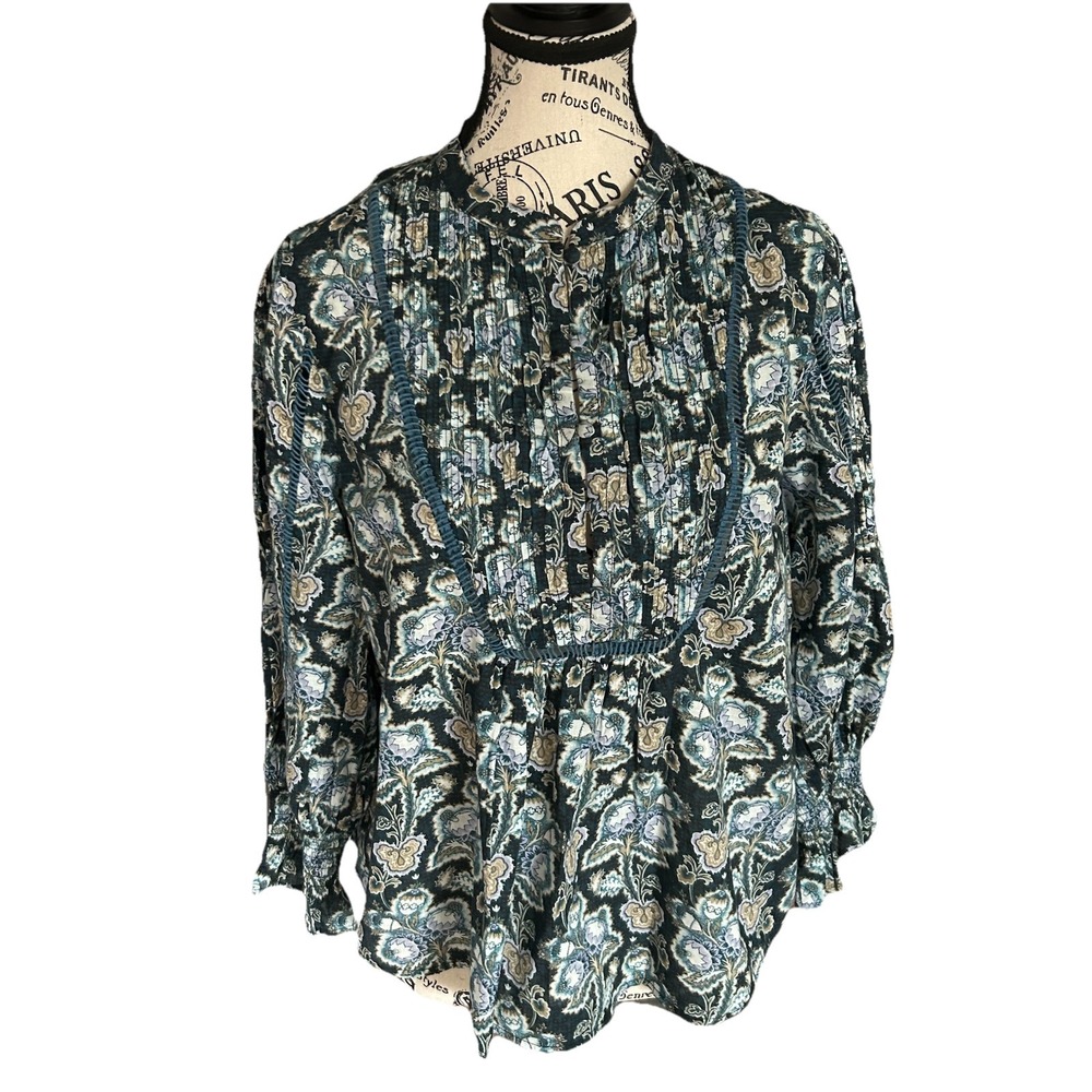 By‎ anthropologie cotton floral top Sm Boho Chic Blue Blouse Cottagecore Casual